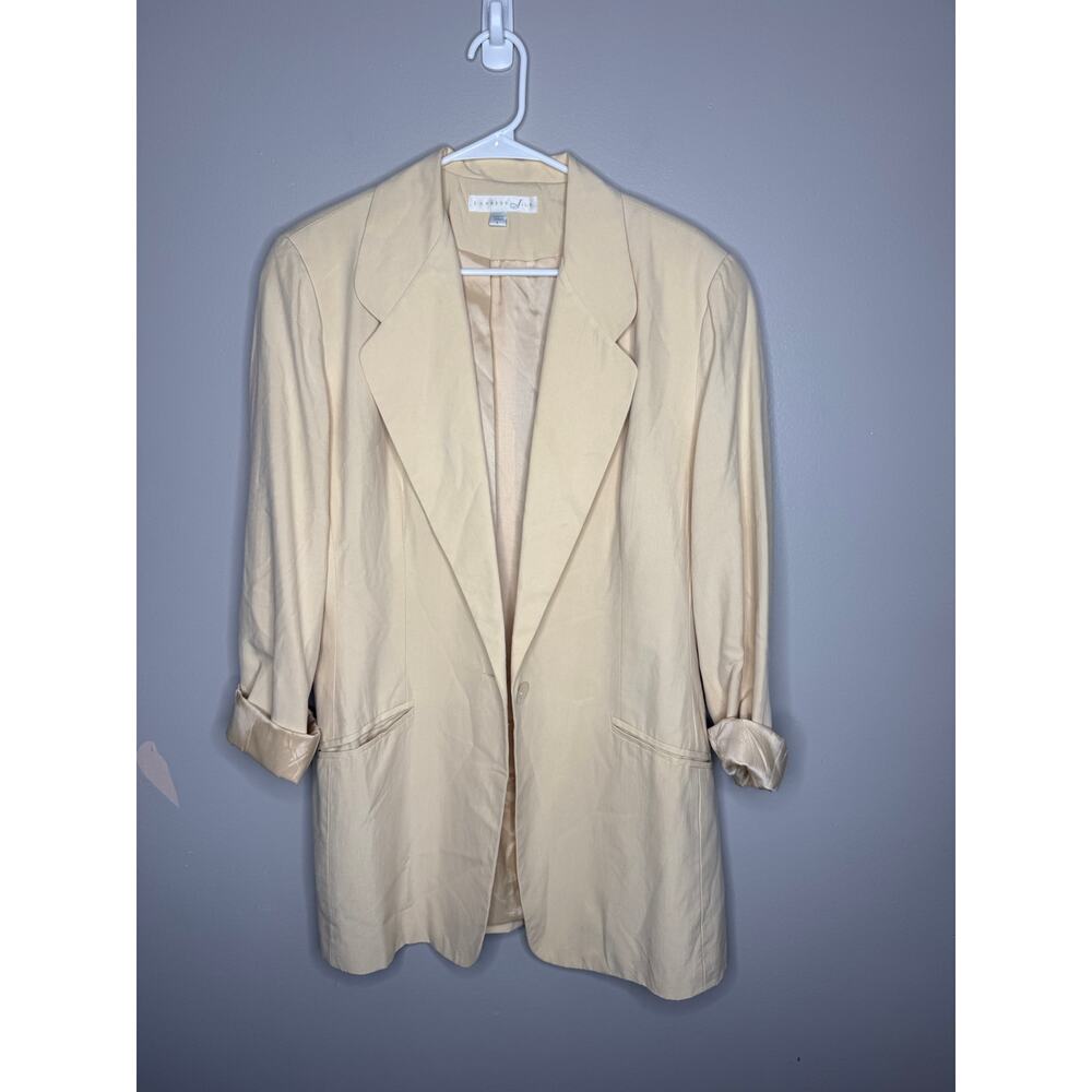 Express Silk 100% Silk Oversized Blazer Beige Cream Sz Large Vintage Minimalist - Picture 2 of 6
